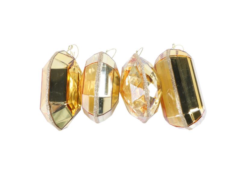 4-5" Gold Jewel Glitter Ornament 4pc Set - Holiday Warehouse