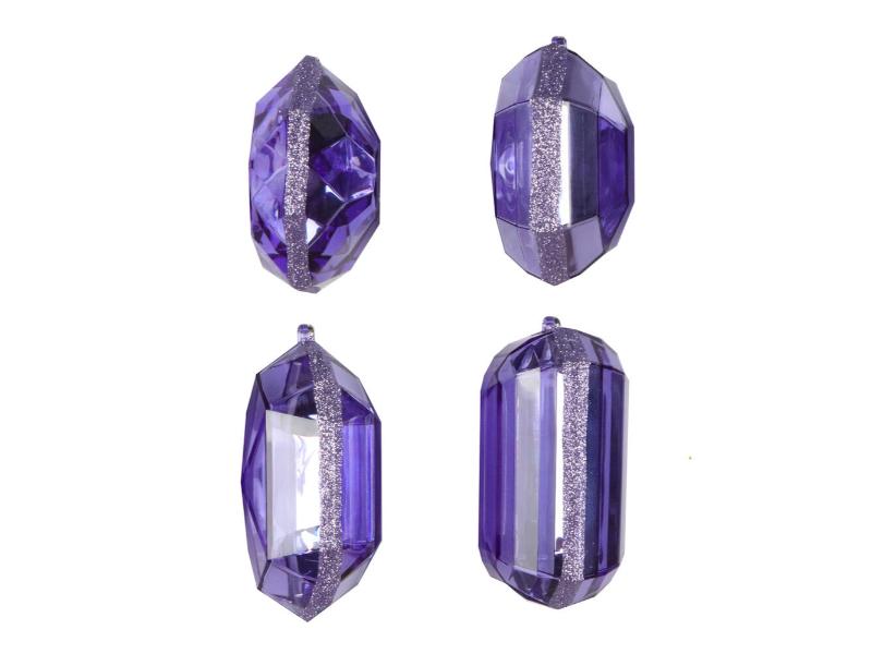 4-5" Lavender Jewel Glitter Ornament 4pc Set - Holiday Warehouse
