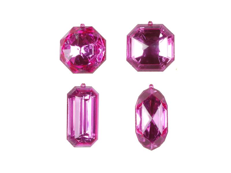 4-5" Mauve Jewel Glitter Ornament 4pc Set - Holiday Warehouse