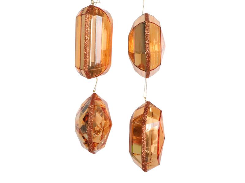 4-5" Orange Jewel Glitter Ornament 4pc Set - Holiday Warehouse