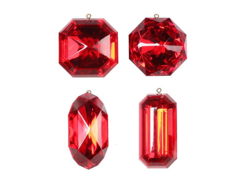 4-5" Red Jewel Glitter Ornament 4pc Set - Holiday Warehouse