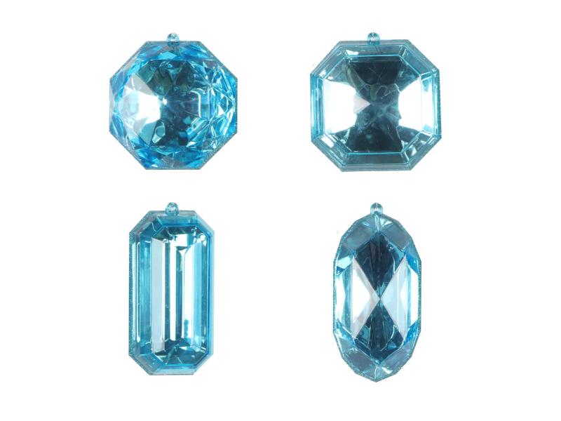 4-5" Turquoise Jewel Glitter Ornament 4pc Set - Holiday Warehouse