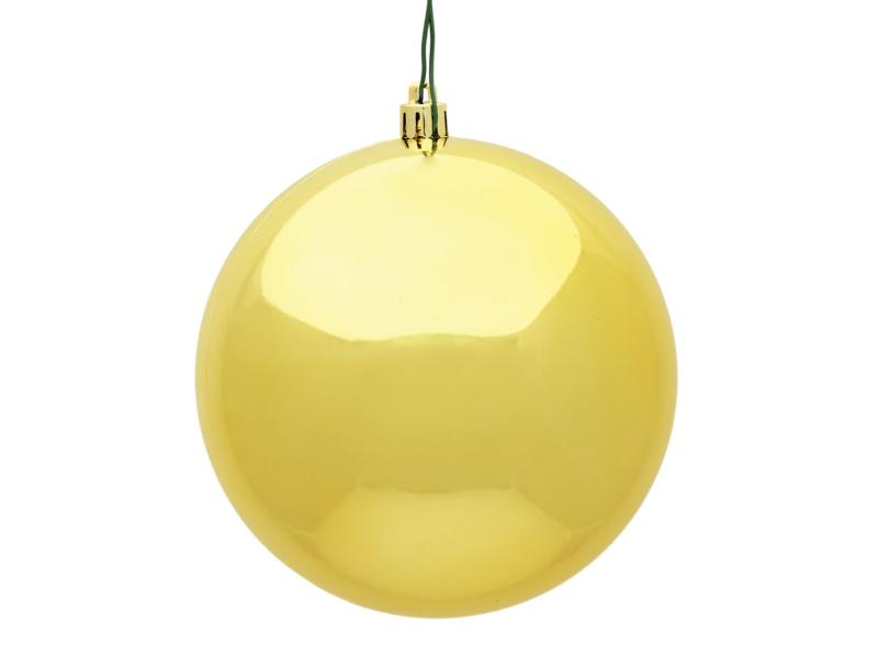 4" Honey Gold Shiny Ball Ornament 6pc - Holiday Warehouse