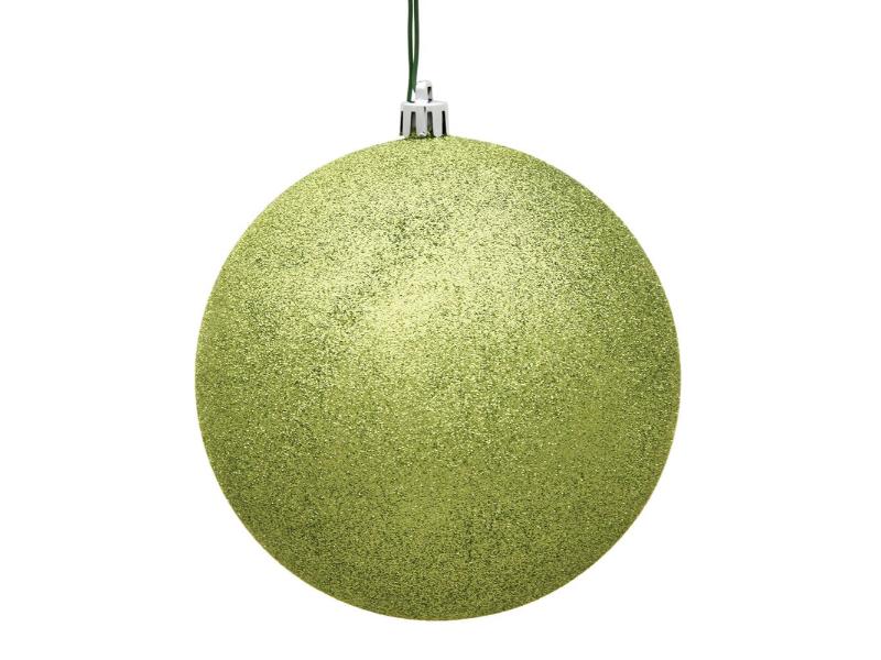 4" Lime Glitter Ball Ornament 6pc - Holiday Warehouse