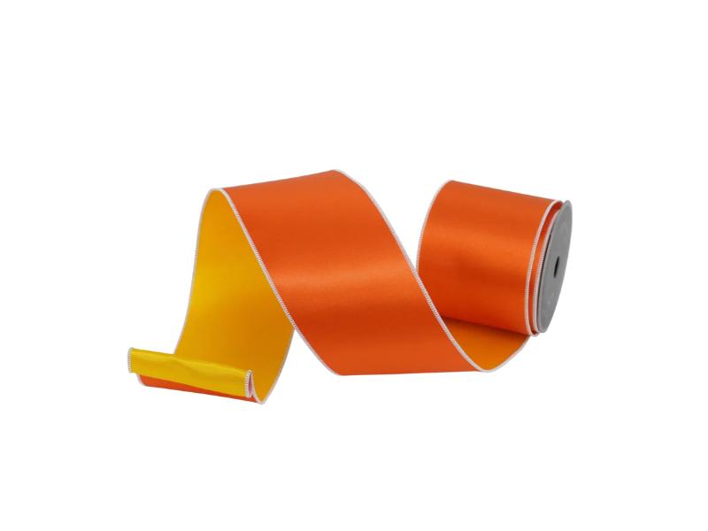 4" X 10 Yds Orange Yellow Satin Duo Ribbon - Holiday Warehouse