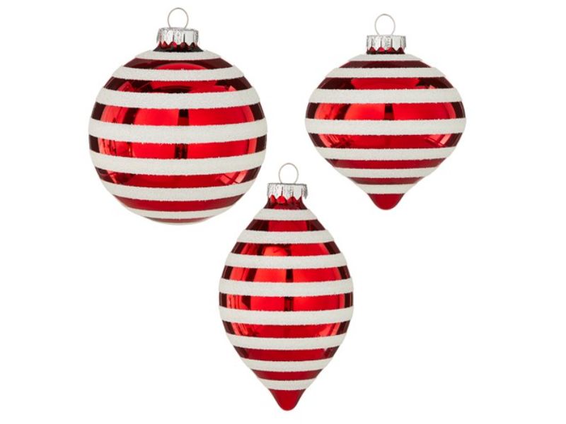 4" Red & White Striped Ornament (3PC)