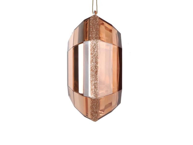6" Rose Gold Square Jewel Glitter Ornament 2pc - Holiday Warehouse