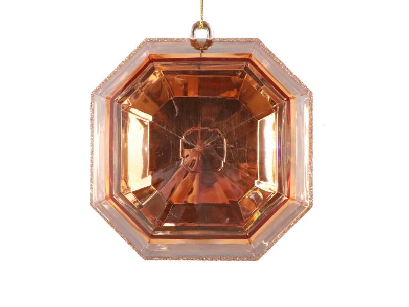 6" Rose Gold Square Jewel Glitter Ornament 2pc - Holiday Warehouse