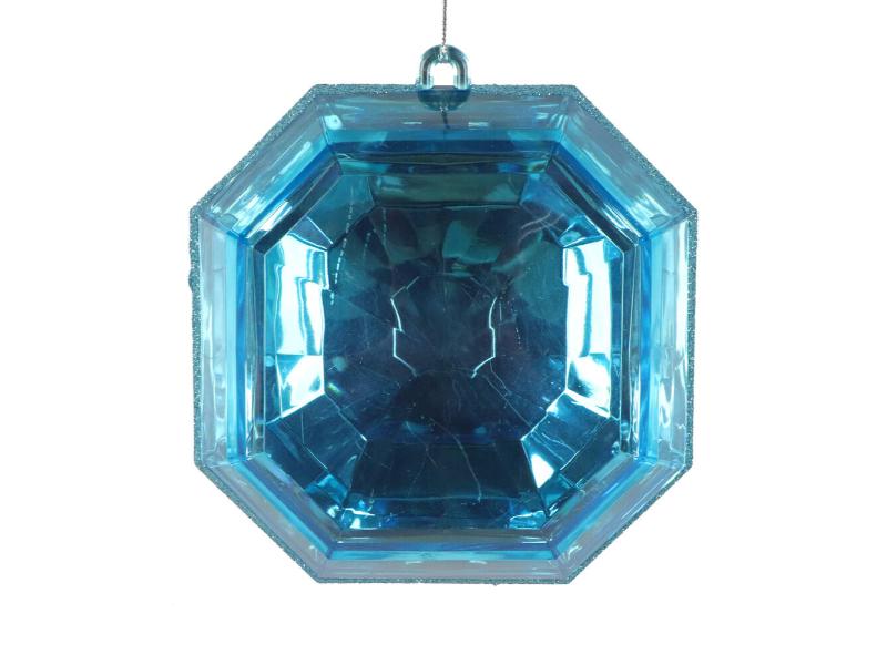6" Turquoise Square Jewel Glitter Ornament 2pc - Holiday Warehouse