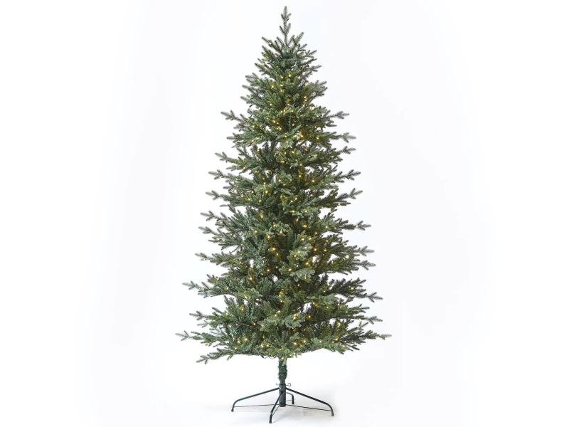 7.5ft x 46" Slim Asheville Fraser Fir Tree w/ WW LED Lights - Holiday Warehouse