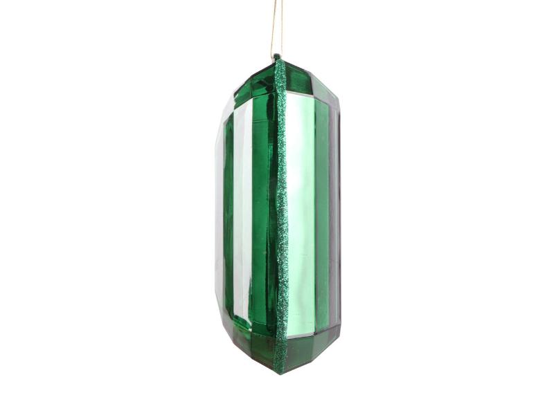 8" Dark Green Rectangle Jewel Glitter Ornament 2pc - Holiday Warehouse