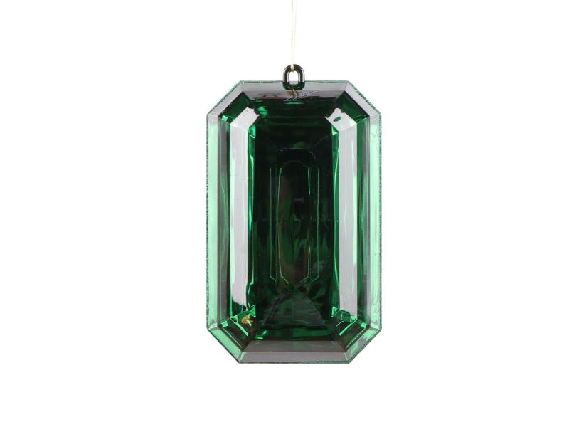8" Dark Green Rectangle Jewel Glitter Ornament 2pc - Holiday Warehouse