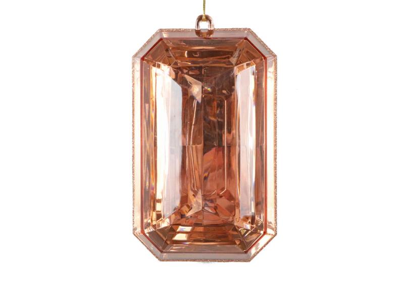 8" Rose Gold Rectangle Jewel Glitter Ornament 2pc - Holiday Warehouse
