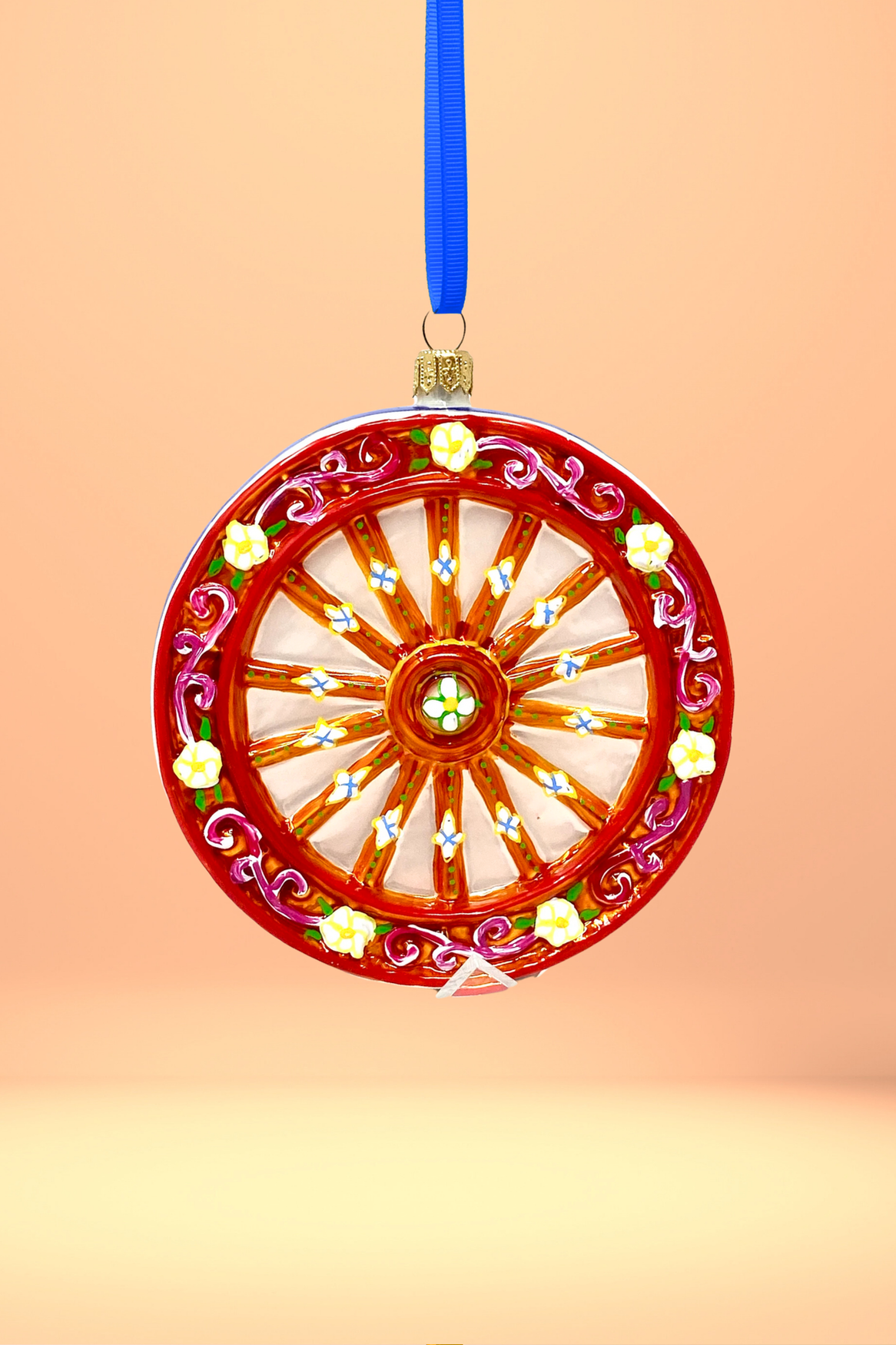 Sicilian Carretto Wheel Polish Glass Ornament (Orange)