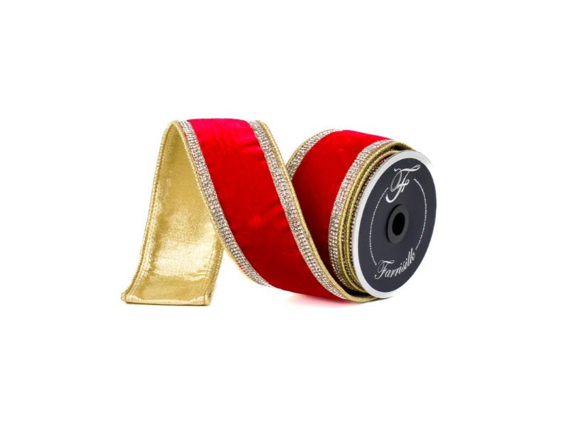 2.5" X 5 Yds Red Winter Diamonds Ribbon