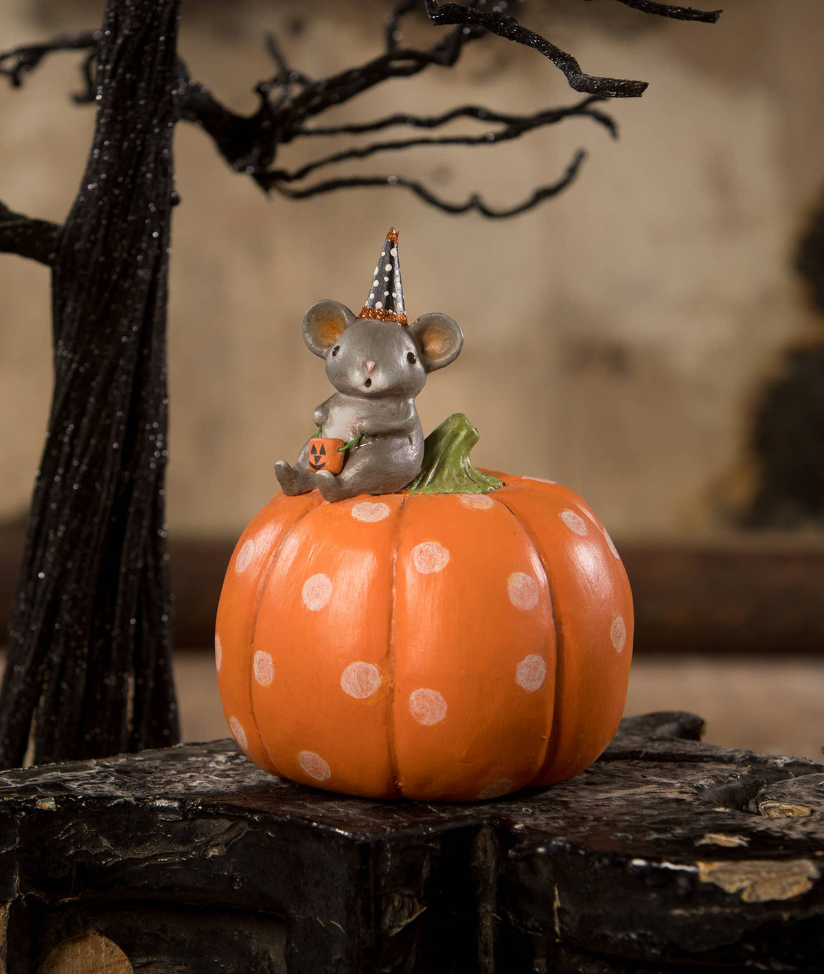 Halloween Mouse on Pumpkin - Holiday Warehouse