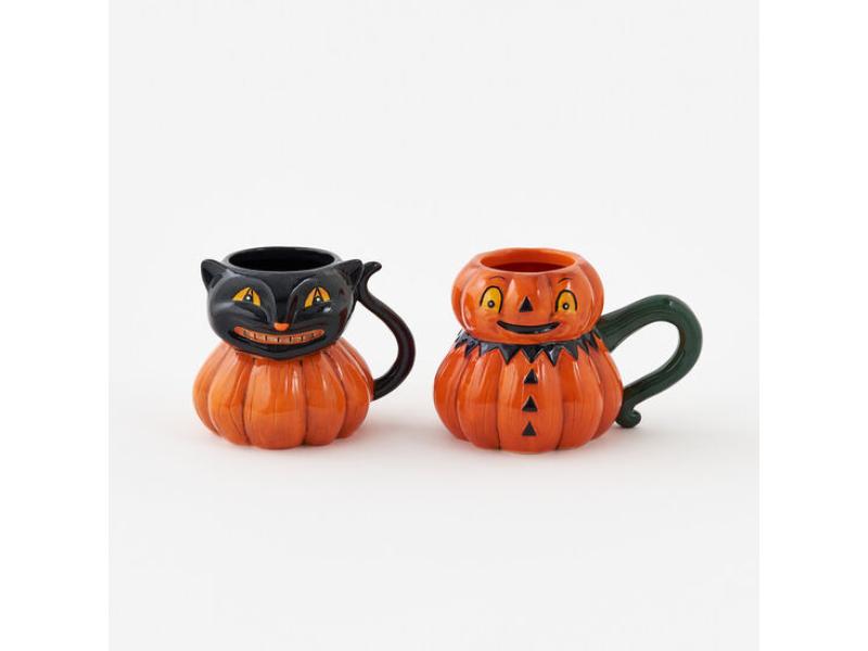 Pumpkin & Cat Mugs 2pc Set - Holiday Warehouse