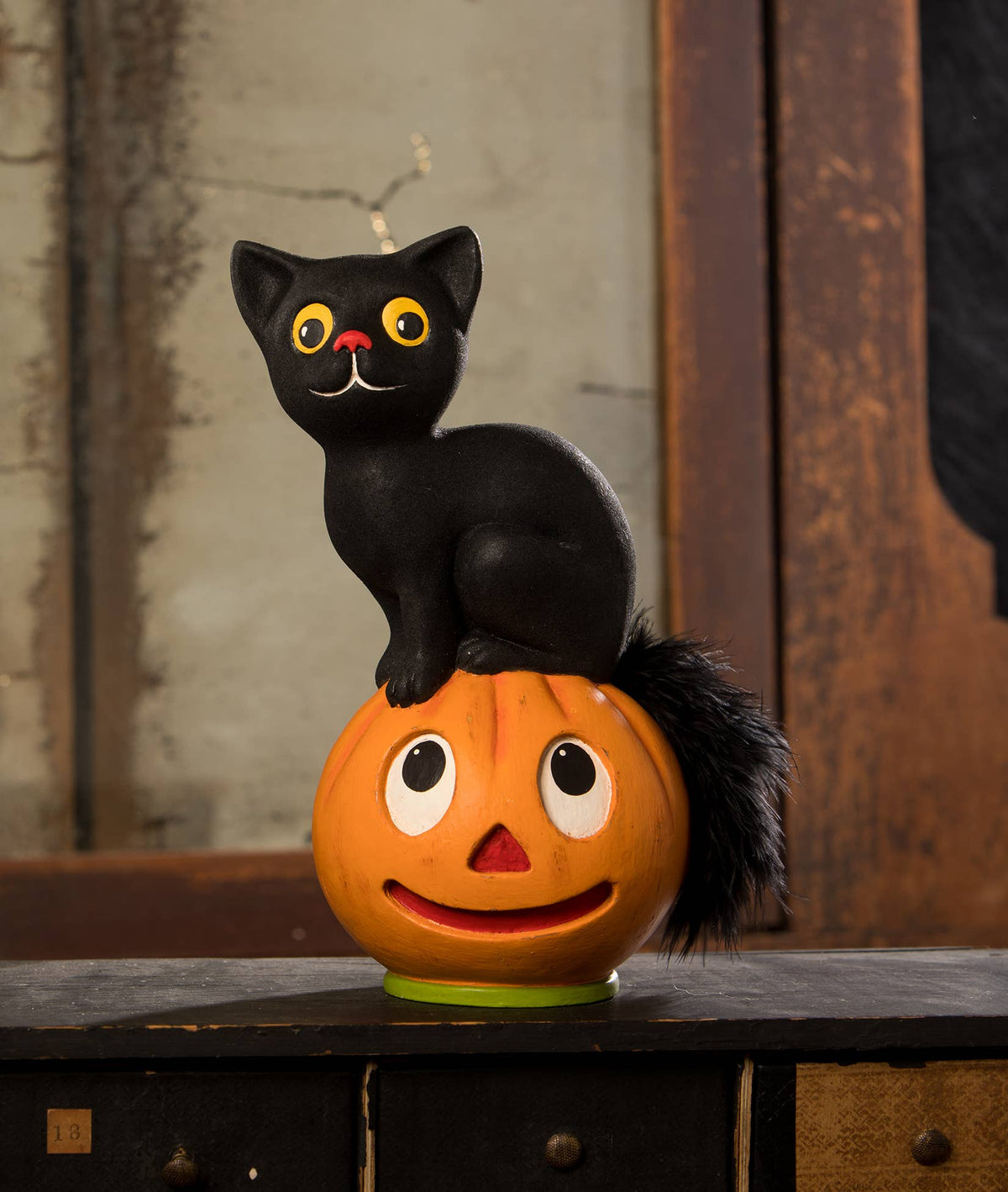 Vintage Seated Cat on Pumpkin - Holiday Warehouse