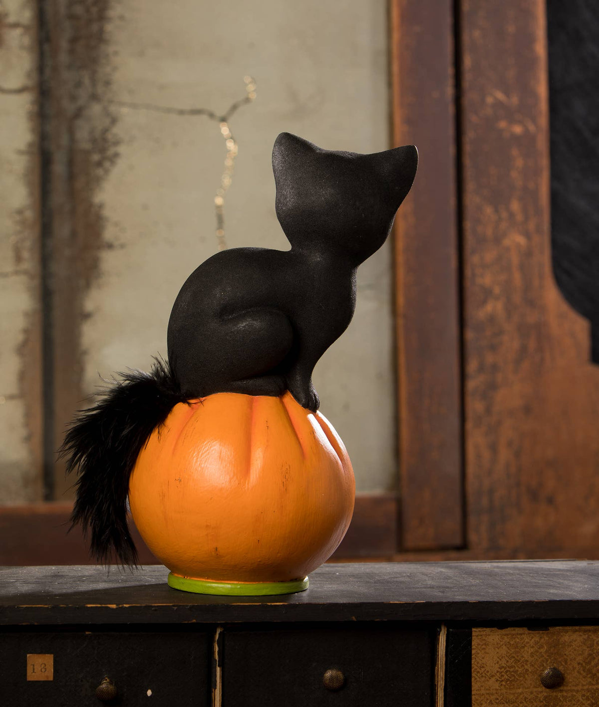 Vintage Seated Cat on Pumpkin - Holiday Warehouse