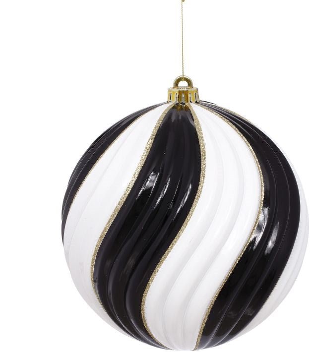 10" Black and White Spiral Glitter Ornament - Holiday Warehouse