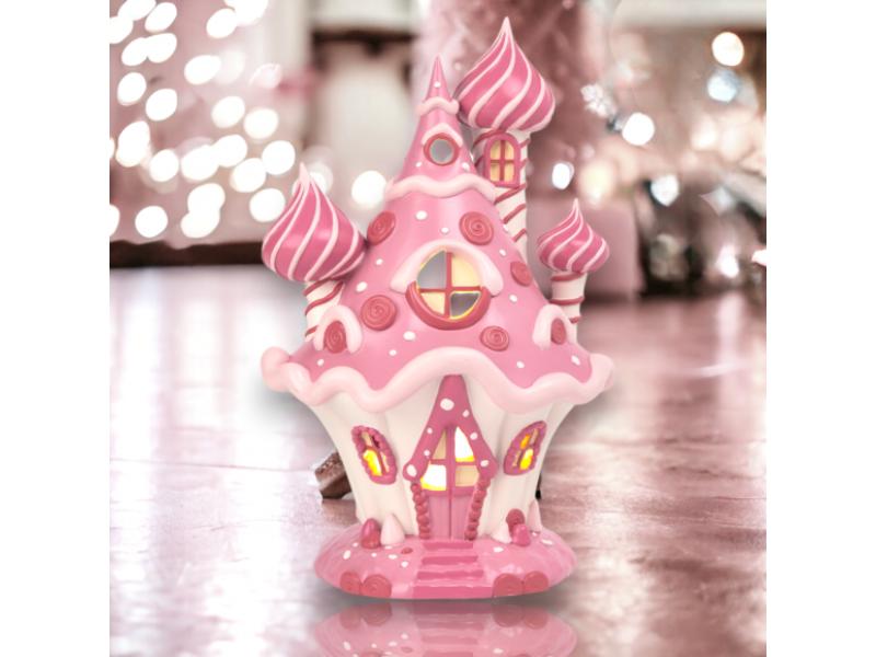 10" LED Pink Candy Castle - Holiday Warehouse