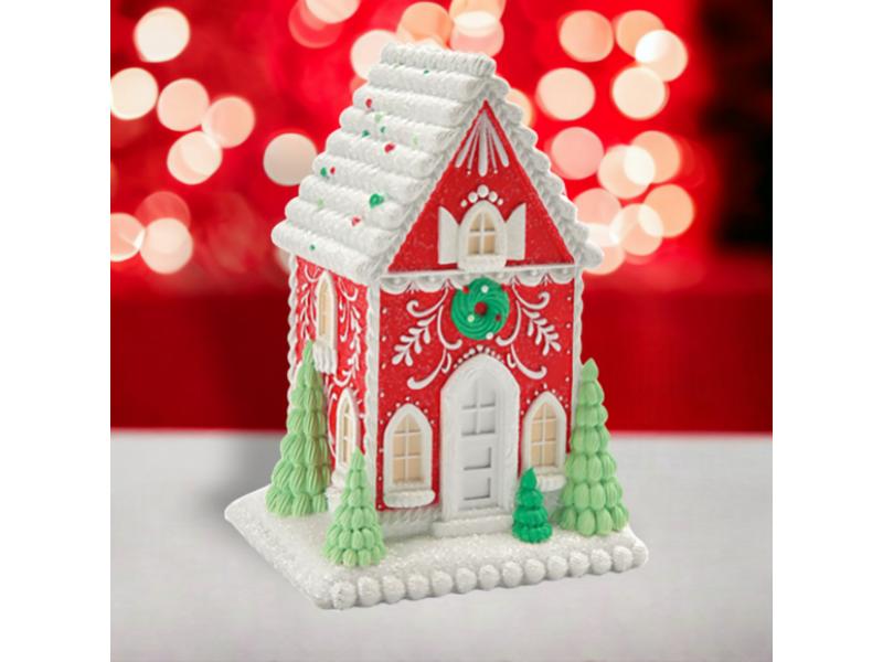 10" Red Gingerbread House - Holiday Warehouse