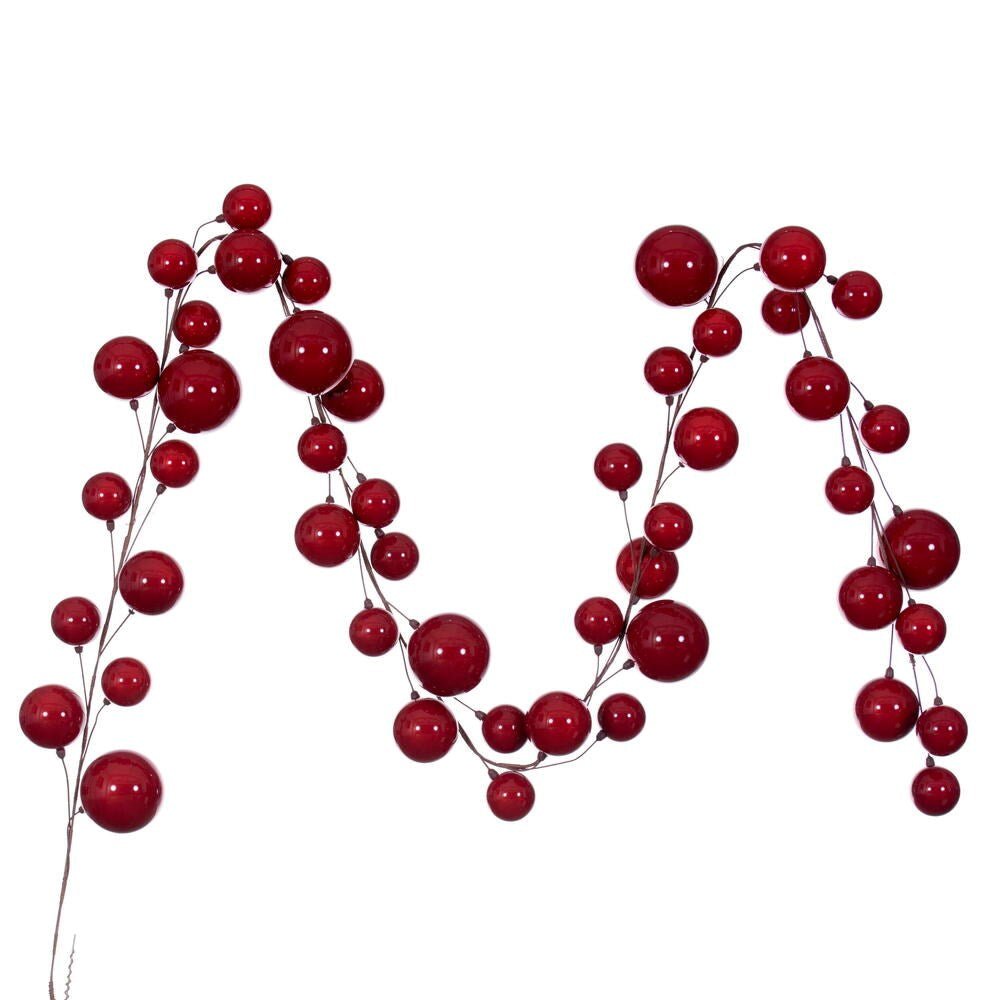 10' Red Pearl Branch Ball Garland - Holiday Warehouse