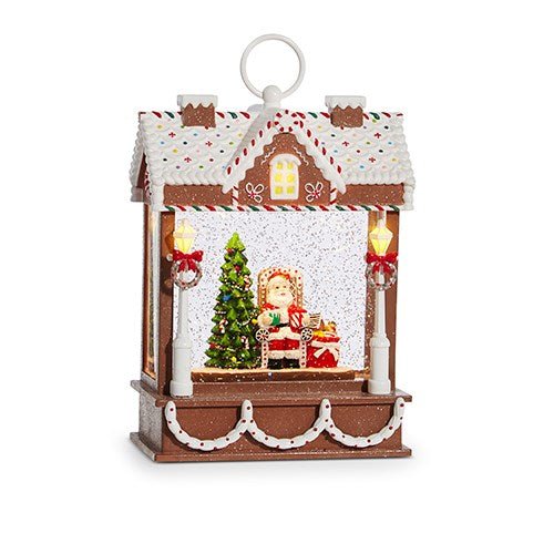10" Santa Musical Lighted Water Gingerbread House - Holiday Warehouse