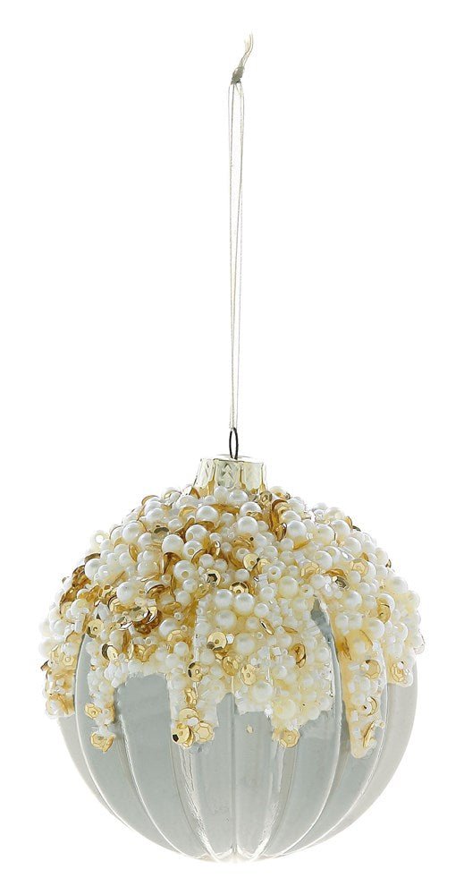 100mm Champagne Pearl & Bead Cap Ball Ornament - Holiday Warehouse