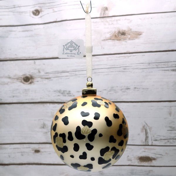 100mm Gold Hand Blown Bauble Porcelain Leopard Pattern Ornament - Holiday Warehouse