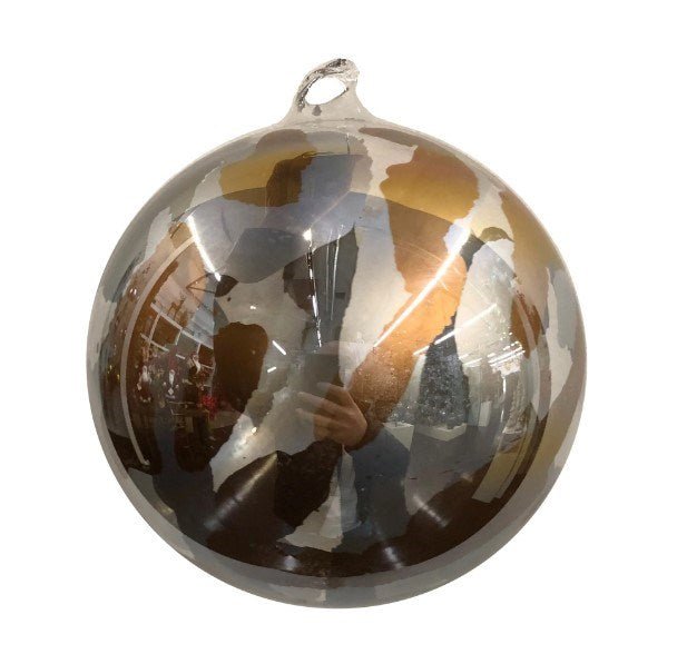 100MM Gold Silver Iridescent Marble Ball Ornament - Holiday Warehouse