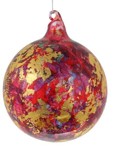 100MM Red Mixed Metallic Leaf Glass Ball Ornament - Holiday Warehouse