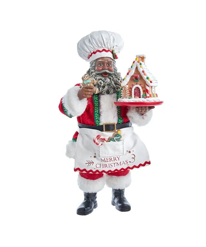 10.5" Fabriché™ African American Gingerbread Chef Santa - Holiday Warehouse