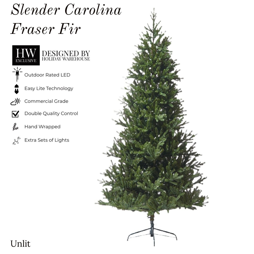 10ft Slender Carolina Fraser Fir Tree w/ WW LED Lights - Holiday Warehouse