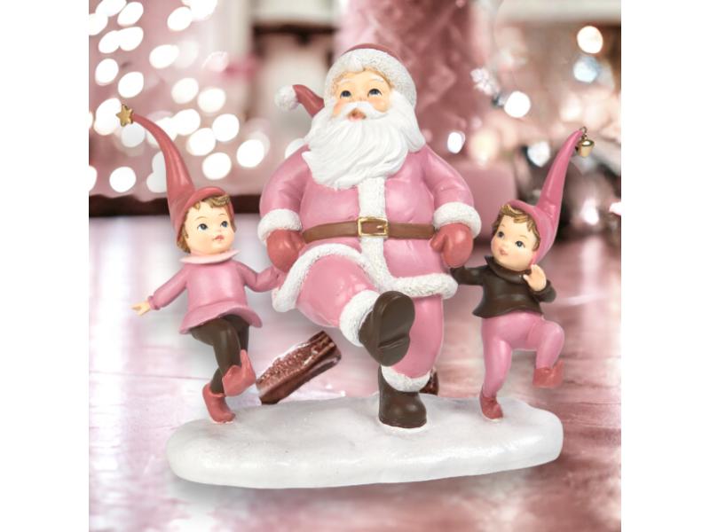 10in Pink Santa w/Elves - Holiday Warehouse