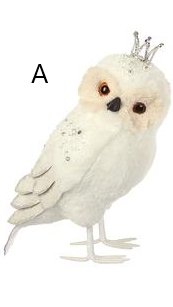 11.75" White Owl with Crown - Holiday Warehouse