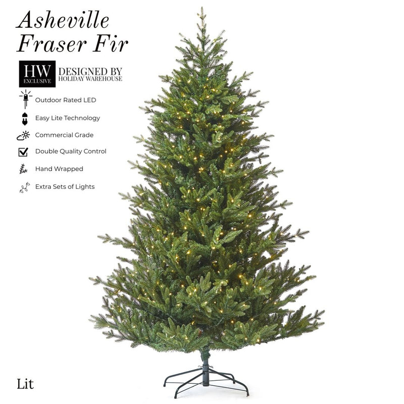 11ft Asheville Fraser Fir Tree w/ WW LED Lights - Holiday Warehouse
