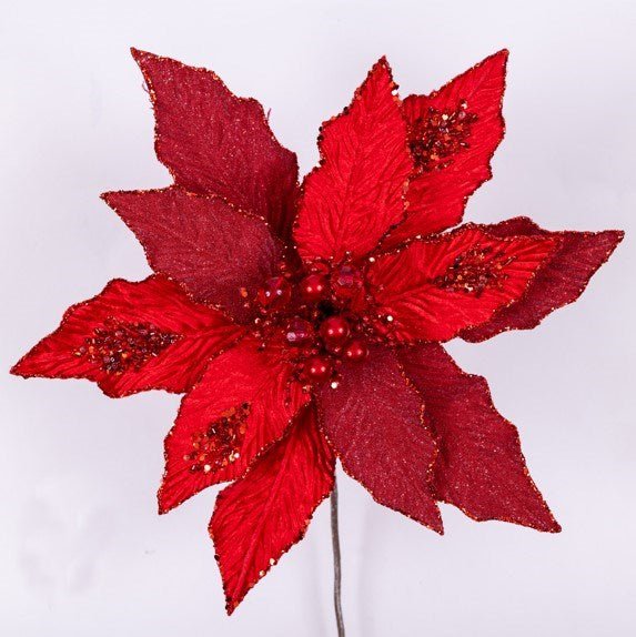 12" Red Festive Poinsettia Clip - Holiday Warehouse