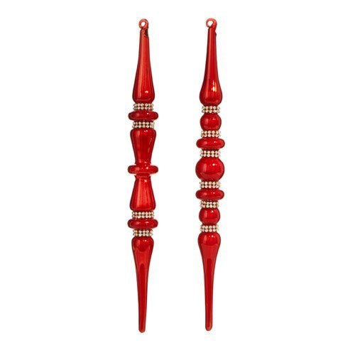 12" Red Jeweled Finial Ornament 2pc - Holiday Warehouse