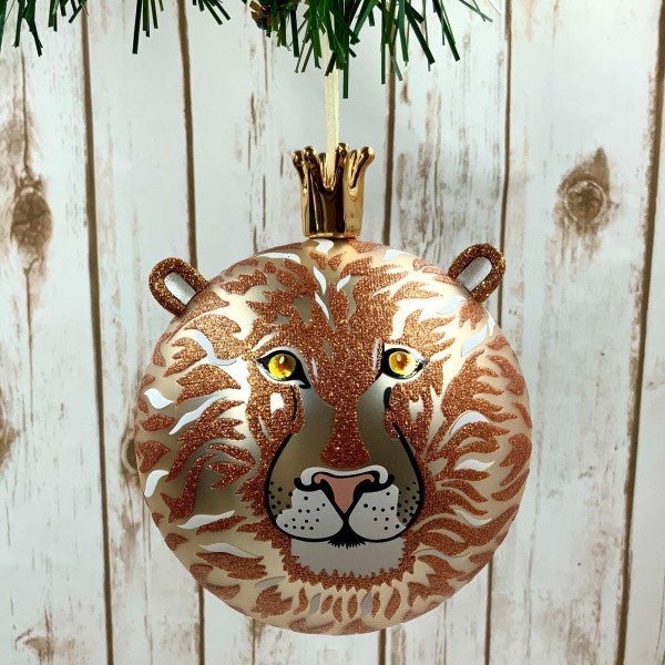 120mm Copper Hand Blown Bauble Porcelain Lion - Holiday Warehouse
