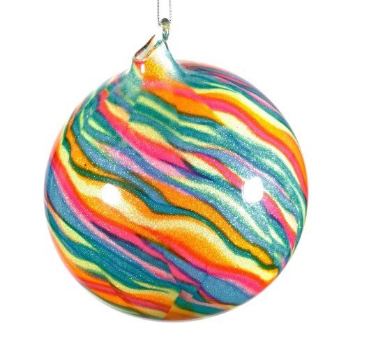 120mm Multi Colored Glass Glitter Ball Ornament by Jim Marvin - Holiday Warehouse