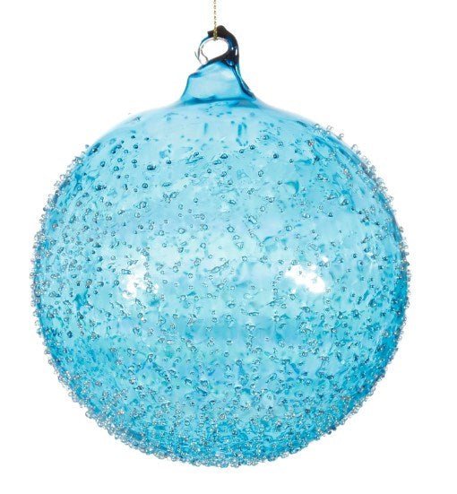 120MM Turquoise Blue Beaded Glass Ball Ornament - Holiday Warehouse