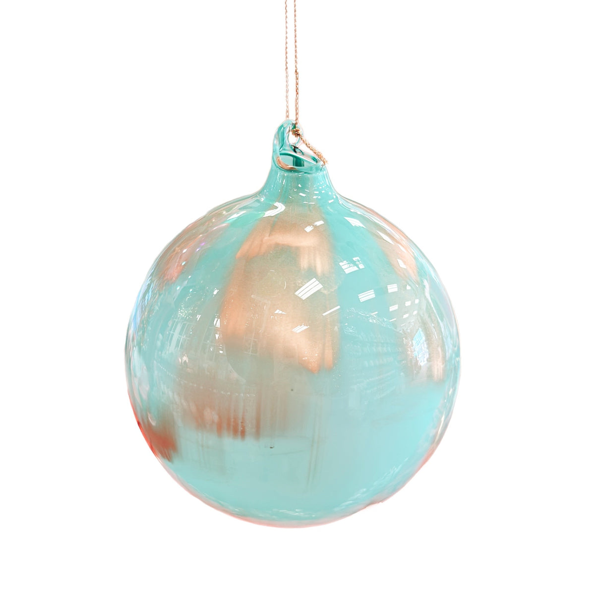 120MM Turquoise Metallic Marble Gold Glass Ball Ornament by Jim Marvin - Holiday Warehouse