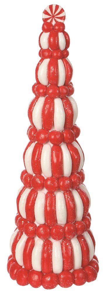 13" White Red Peppermint Candy Cone Topiary - Holiday Warehouse