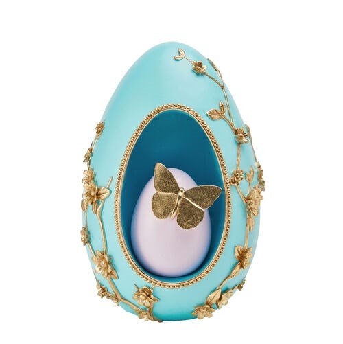 14" Teal Egg w/Butterfly - Holiday Warehouse