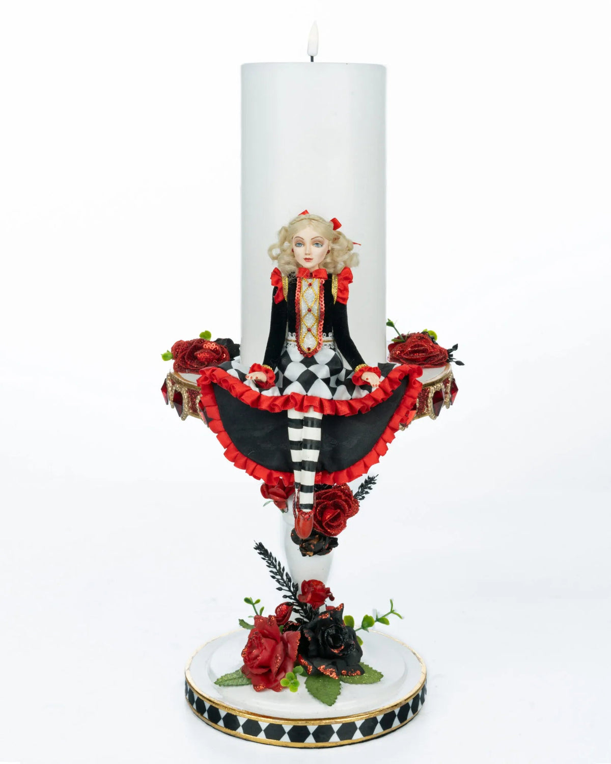 14" Tiny Alice Pillar Candle – Red - Holiday Warehouse