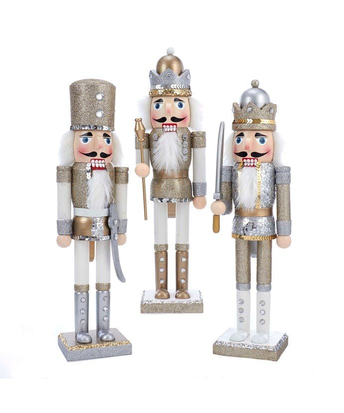 15" Champagne and Silver Glitter Nutcrackers - Holiday Warehouse