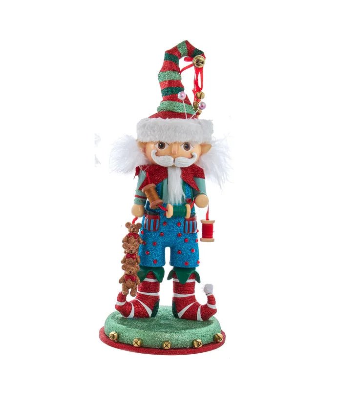 15" Hollywood Nutcrackers™ Elf With Teddy Bear Nutcracker - Holiday Warehouse