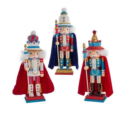 15" Hollywood Nutcrackers™ Red/White/Teal Soldier & King Nutcracker - Holiday Warehouse