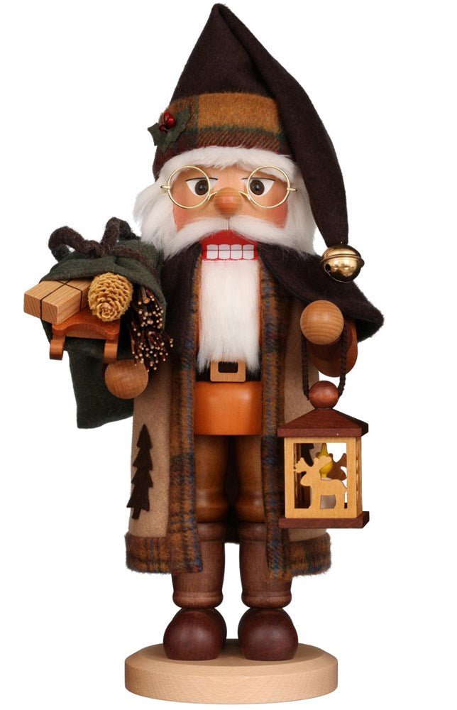15" Natural Woodsy Santa with Lantern - Christian Ulbricht Nutcracker - Holiday Warehouse